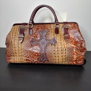 Raviani Overnight Duffle Crocodile Leather Crystal Cross Luggage Texas Mobwife